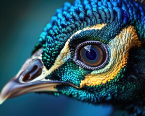 Peacock head and eye close up