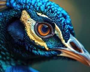 Peacock staring at the camera with its feathers spread out.