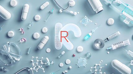 Medical Abbreviation 'RP' with Connections to Healthcare Icons and Pharmaceutical Structures