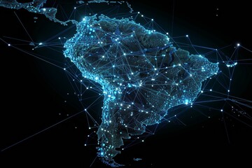 Digital map of south america network created with generative ai - obrazy, fototapety, plakaty