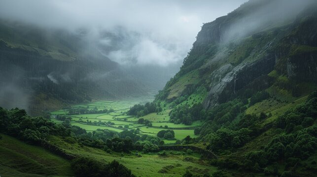 a valley in the rain. generative ai