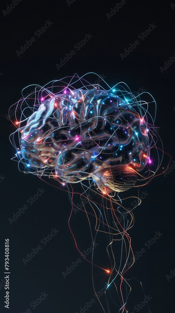 Poster digital brain concept with glowing neural network