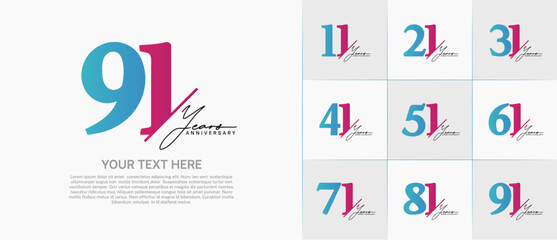 Set of Anniversary Logotype blue and purple color with calligraphy can be use for special day celebration