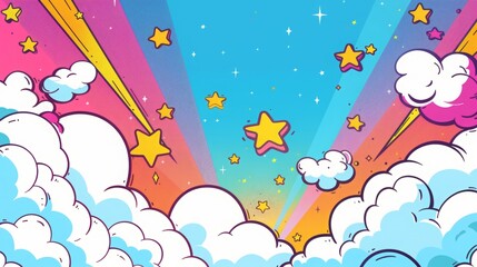 Vibrant comic style backdrop with celestial elements