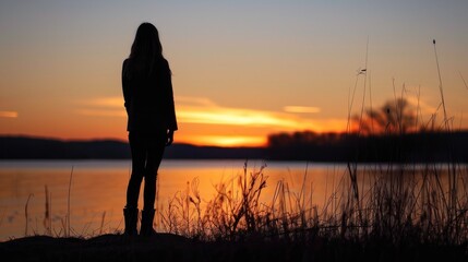 Fototapeta premium silhouette at sunset generative ai