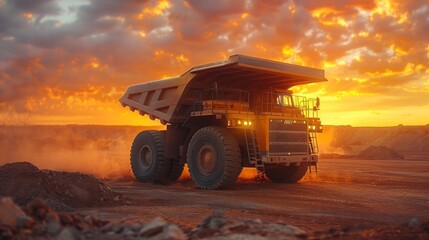 Majestic mining truck at sunset