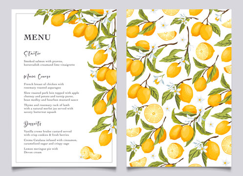 Lemon summer wedding card menu, citrus bridal menu