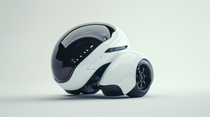 Concept Electric Motorcycle with Single Wheel, Futuristic Bike on White Background - Innovative Design in Urban Mobility