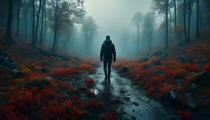 A Man Walking in a Lonely Post-Apocalyptic Environment Wallpaper