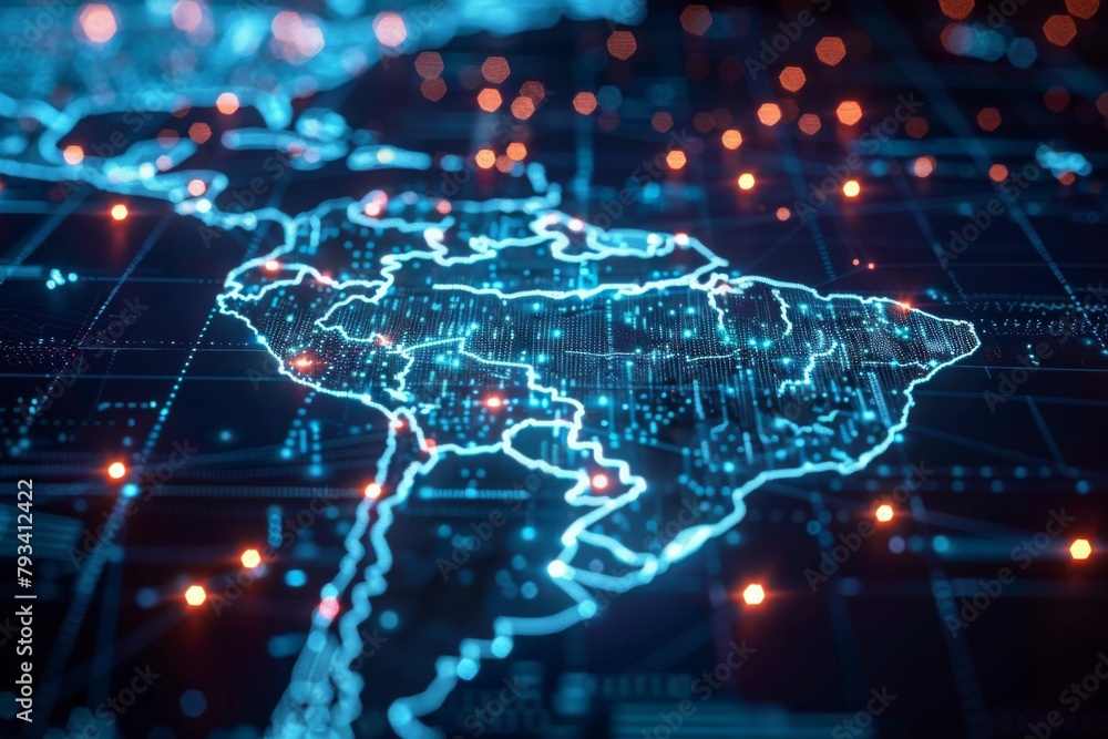 Poster digital map of south america network created with generative ai