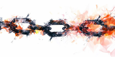 Naklejka premium Victim Mentality: The Broken Chain and Shattered Resolve - Visualize a broken chain with shattered resolve, illustrating victim mentality