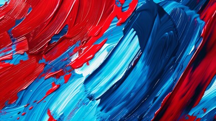 Red and Blue Mixed Colors in Fluid Acrylic Painting - Vibrant Texture and Artistic Expression for Creative Backgrounds - obrazy, fototapety, plakaty