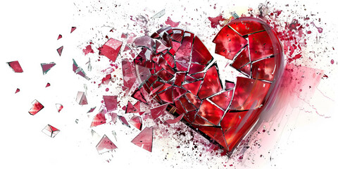 Heartbreak: The Shattered Glass Heart - Visualize a heart made of glass shattered into pieces, illustrating the pain of heartbreak