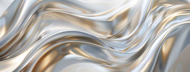 Metallic Waves with Gold Accents on Silver Texture - Elegant Curves and Sleek Design for Luxury Abstract Backgrounds