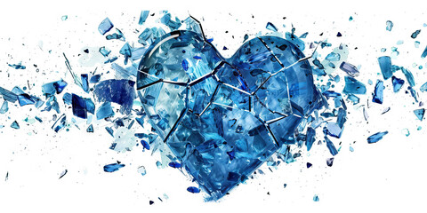 Heartbreak: The Shattered Glass Heart - Visualize a heart made of glass shattered into pieces, illustrating the pain of heartbreak - obrazy, fototapety, plakaty