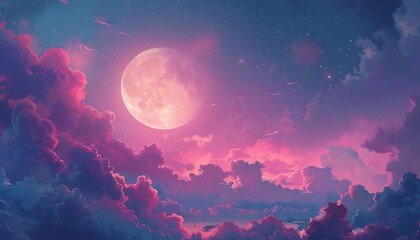 Obraz premium vibrant anime-style illustration of a full moon obscured by clouds