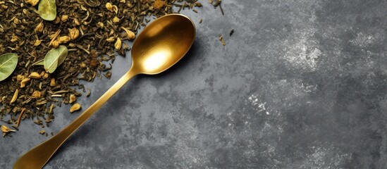 tea powder on a spoon black background - Powered by Adobe