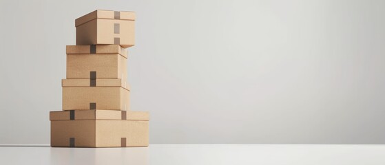 Stack of Cardboard Boxes Ready for Shipping - Logistics and Packaging Concept for Moving and Delivery Services, Copy Space
