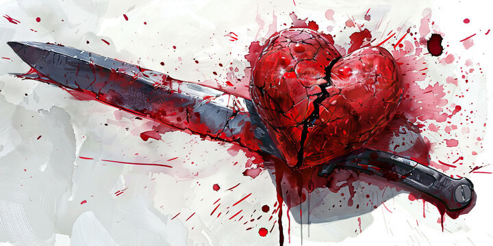 Betrayal: The Stabbed Heart and Bloodied Knife - Imagine a heart with a knife stabbed into it, illustrating the pain of betrayal
