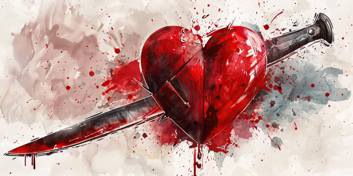 Betrayal: The Stabbed Heart and Bloodied Knife - Imagine a heart with a knife stabbed into it, illustrating the pain of betrayal