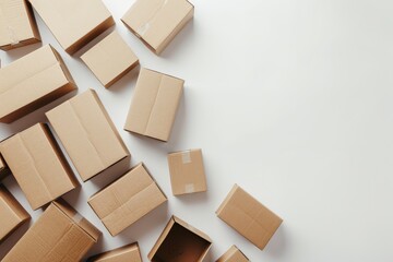 Cardboard Box Stack in Storage for Shipping and Logistics, Copy Space