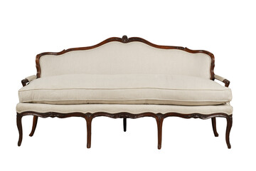 Vintage style, old worn leather sofa on transparent background,png/Classic armchair isolated on...