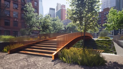Wooden Bridge Over Creek in Park - Powered by Adobe