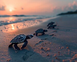 Baby sea turtles make their way to the ocean for the first time.