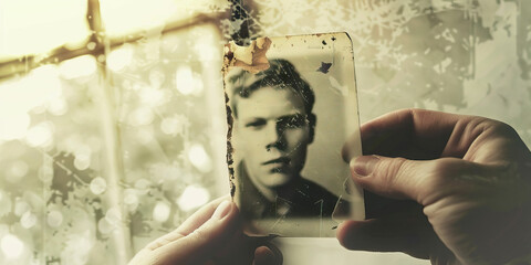Nostalgia: The Faded Photograph and Wistful Gaze - Imagine a faded photograph held by someone with a wistful gaze, illustrating the bittersweet feeling of nostalgia