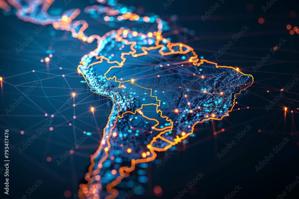 Poster digital map of south america network created with generative ai
