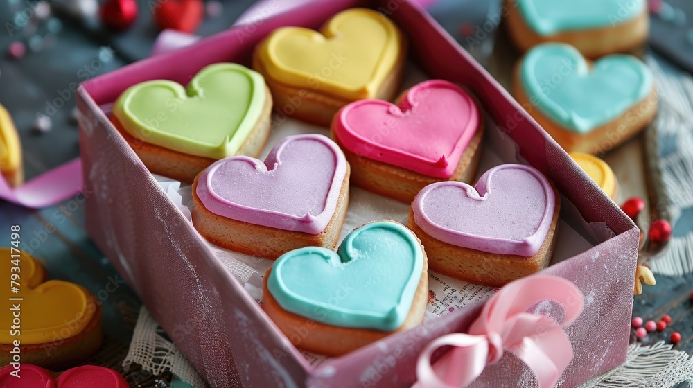 Poster celebrate valentine s day in style with a beautifully presented festive box of heart shaped biscuits