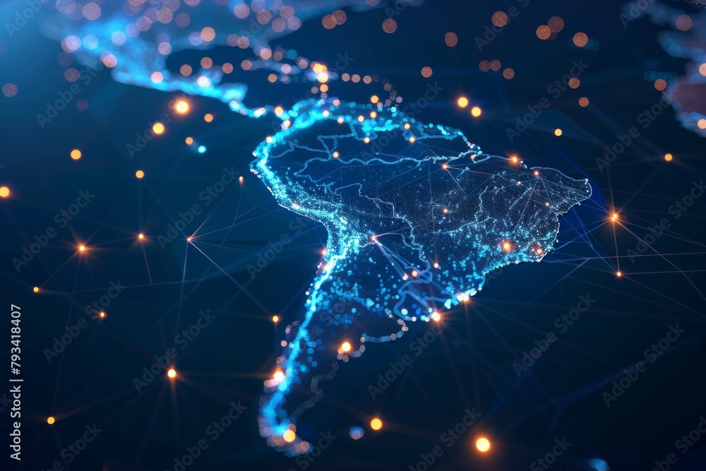 Poster digital map of south america network created with generative ai