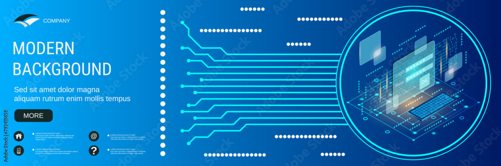 Poster digital technology banner vector design template. data protection, information security, access cont