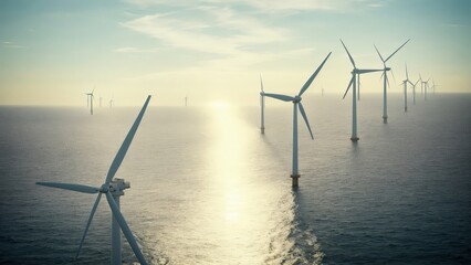 wind turbines at sunset