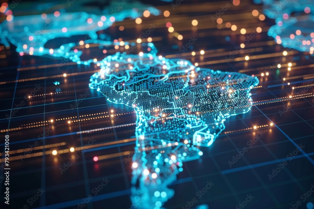 Poster digital map of south america network created with generative ai