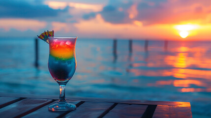 cocktail on the beach with sunset view