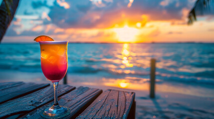 Cocktail with sea view and sunset
