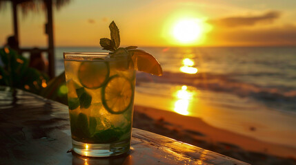 cocktail on the beach at sunset
