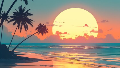 Fototapeta na wymiar Capture serene tropical ocean sunset. Emphasize calmness, warm hues, gentle waves.
