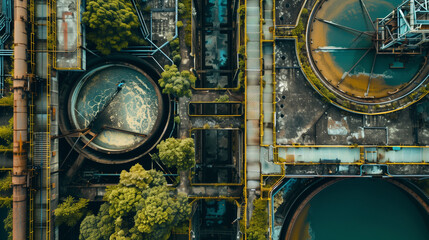 A view of a large industrial plant with a lot of green vegetation growing on the