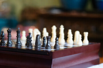 Selective focus chess board game power strategy theme