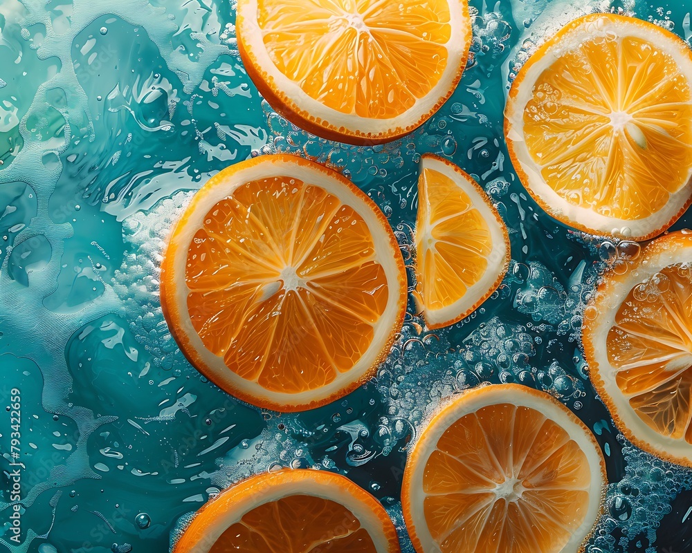 Poster vibrant background image with sliced oranges