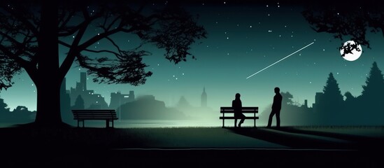 evening silhouette of a park on the edge of town