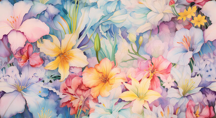 vibrant watercolor painting of an array of flowers