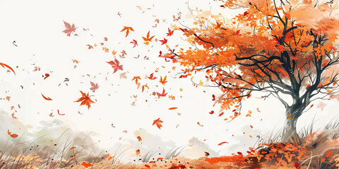 Melancholy: The Autumn Leaves and Gentle Breeze - Picture autumn leaves falling from a tree in a gentle breeze, illustrating the bittersweet feeling of melancholy