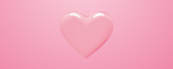 3d glossy pink heart. Vector design element. Realistic heart shaped bubble on pink backdop. Valentine day symbol