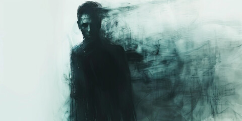 Cursed: The Shadowed Figure and Foreboding Presence - Visualize a shadowed figure with a foreboding presence, illustrating the feeling of being cursed by a ghost
