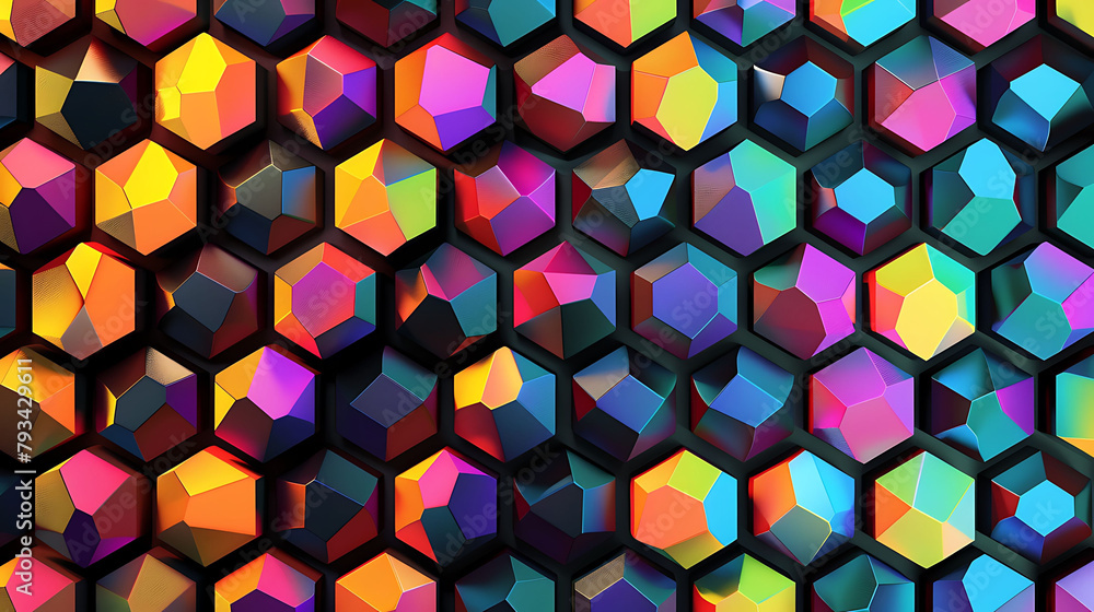 Aufkleber a colorful wall with a pattern of squares and hexagons