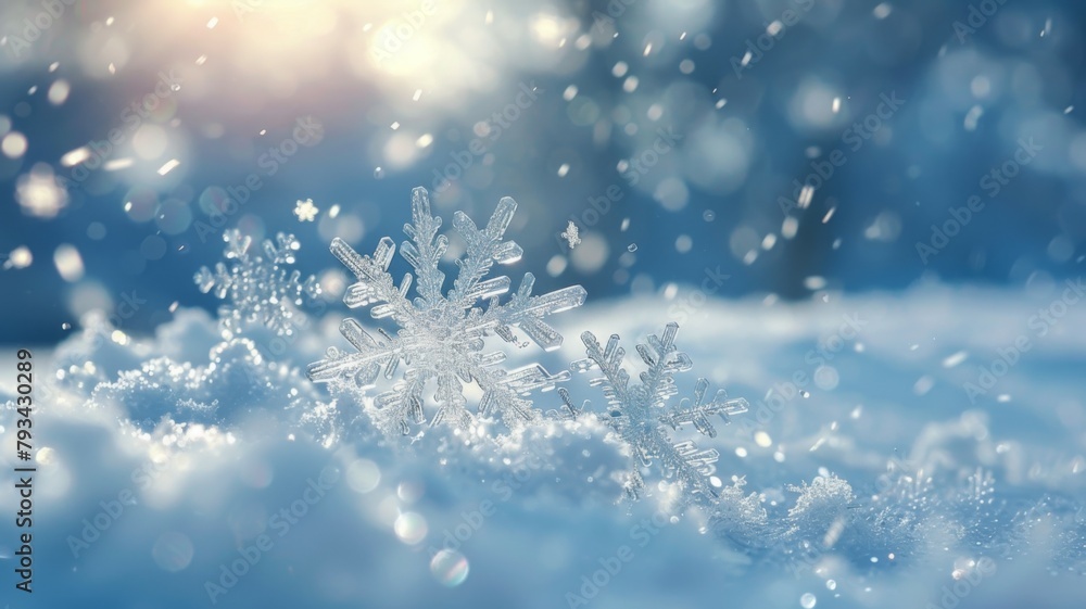 Poster macro shot of intricate snowflake structure - close-up image highlighting the detailed structure and