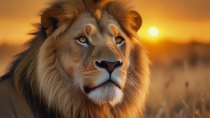 Wild male lion in savanna